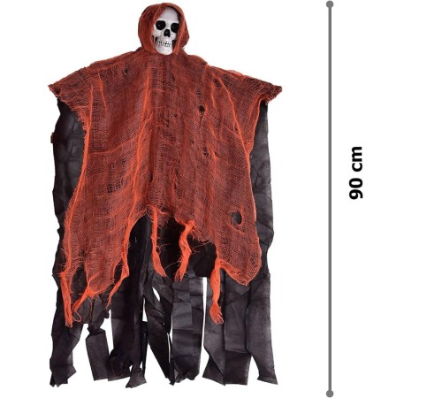 Led Işıklı Kahkaha Atan Sesli Sensörlü Ürpertici Kuru Kafa Korku Hayalet Saçaklı Dekor 90x50 cm