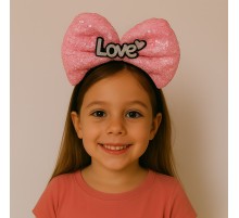 LED Işıklı Love Yazılı Fuşya Fiyonk Taç – Kız Çocuk Parti Tacı