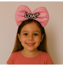 LED Işıklı Love Yazılı Fuşya Fiyonk Taç – Kız Çocuk Parti Tacı