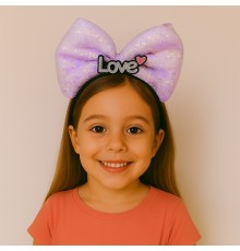 LED Işıklı Love Yazılı Mor Fiyonk Taç – Kız Çocuk Parti Tacı