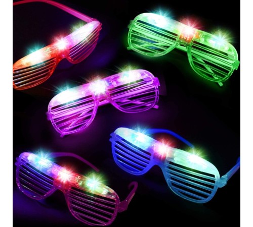 Led Işıklı Pilli Panjur Şekilli Rengarenk Yanıp Sönen Lüks Parti Gözlüğü Karışık 12 Adet