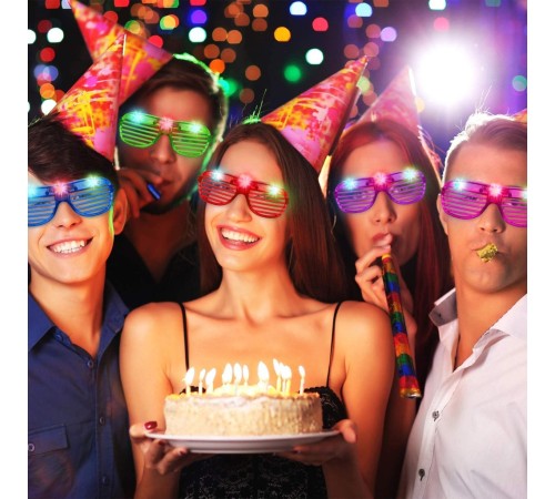 Led Işıklı Pilli Panjur Şekilli Rengarenk Yanıp Sönen Lüks Parti Gözlüğü Karışık 12 Adet