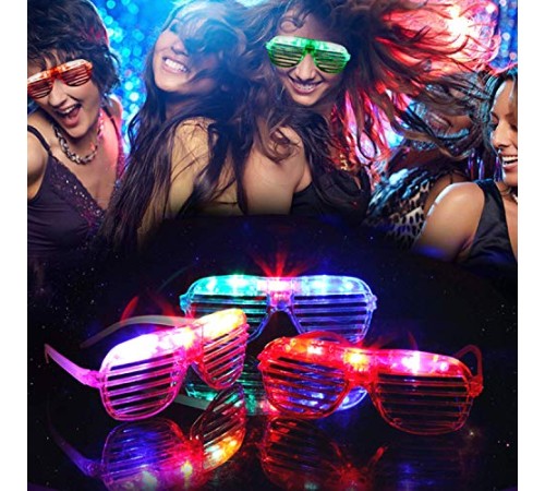Led Işıklı Pilli Panjur Şekilli Rengarenk Yanıp Sönen Lüks Parti Gözlüğü Karışık 12 Adet