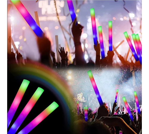 Led Işıklı Rengarenk Sünger Parti Çubuk Işıklı Kauçuk Sopa 46 cm