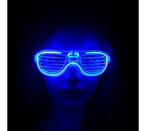 Mavi Led Işıklı Parti Gözlüğü - Neon Glow Şerit Gözlük 3 Modlu