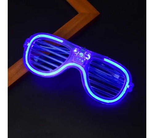 Mavi Led Işıklı Parti Gözlüğü - Neon Glow Şerit Gözlük 3 Modlu