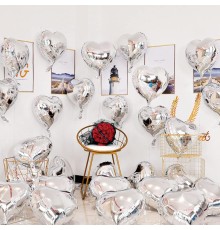 Metalize Parlak Gümüş Şekilli Kalp Uçan Balon Folyo 45 cm 10 Adet