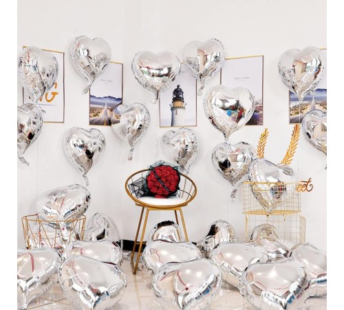 Metalize Parlak Gümüş Şekilli Kalp Uçan Balon Folyo 45 cm 10 Adet Metalize Parlak Gümüş Şekilli Kalp Uçan Balon Folyo 45 cm 10 Adet