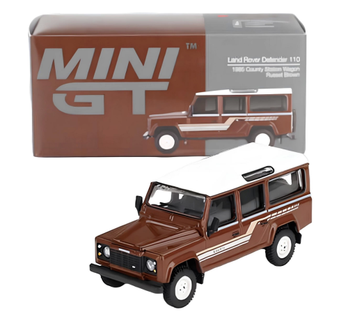 Mini GT 1/64 Land Rover Defender 110 1985 County Station Wagon Russet Brown Mini GT 1/64 Land Rover Defender 110 1985 County Station Wagon Russet Brown