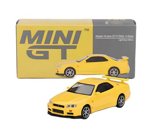Mini GT 1/64 Nissan Skyline GT-R (R34) V-Spec Lightning Yellow Mini GT 1/64 Nissan Skyline GT-R (R34) V-Spec Lightning Yellow