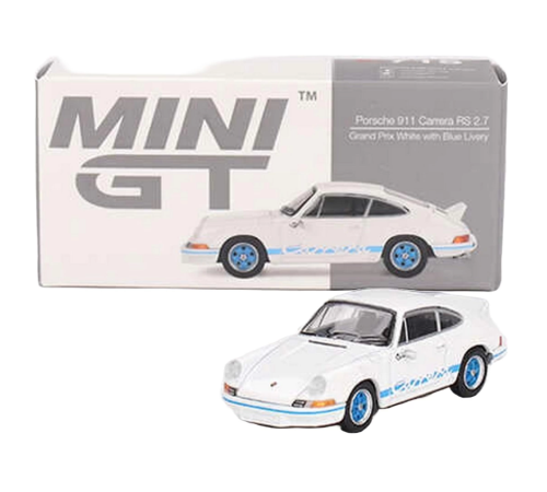 Mini GT 1/64 Porsche 911 Carrera RS 2.7 Grand Prix White with Blue Livery Mini GT 1/64 Porsche 911 Carrera RS 2.7 Grand Prix White with Blue Livery