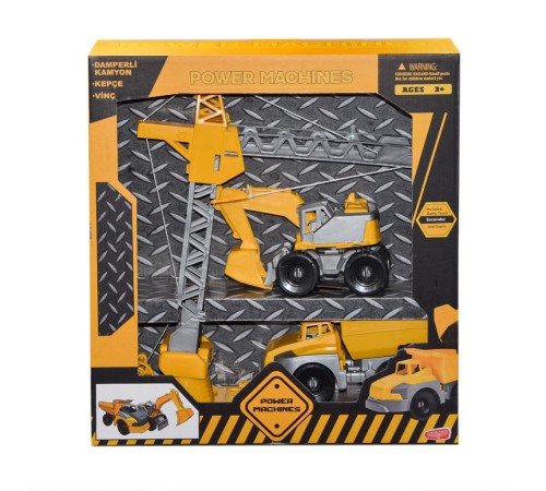 ML447 Power Machines Vinç, Damperli Kamyon ve Kepçe İnşaat Seti -Molmo ML447 Power Machines Vinç, Damperli Kamyon ve Kepçe İnşaat Seti -Molmo