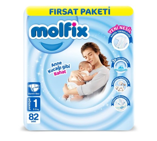 Molfix Bebek Bezi Fırsat Paketi 1 Beden 2-5 Kg 82 Adet Molfix Bebek Bezi Fırsat Paketi 1 Beden 2-5 Kg 82 Adet