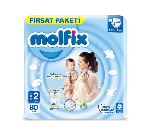 Molfix Bebek Bezi Fırsat Paketi 2 Beden 3-6 Kg 80 Adet Molfix Bebek Bezi Fırsat Paketi 2 Beden 3-6 Kg 80 Adet