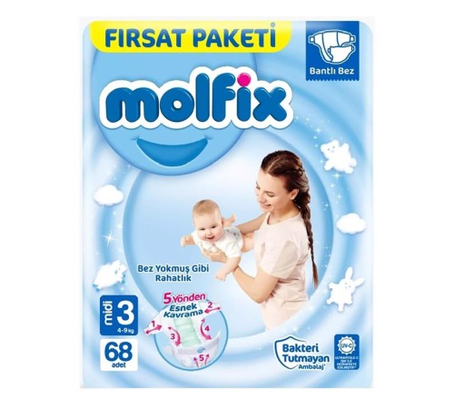 Molfix Bebek Bezi Fırsat Paketi 3 Beden 4-9 Kg 68 Adet Molfix Bebek Bezi Fırsat Paketi 3 Beden 4-9 Kg 68 Adet