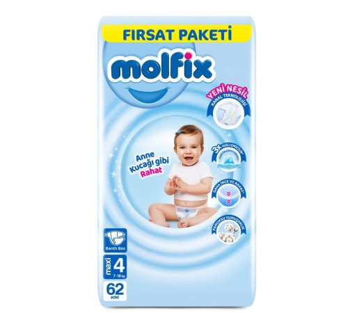 Molfix Bebek Bezi Fırsat Paketi 4 Beden 7-14 Kg 62 Adet Molfix Bebek Bezi Fırsat Paketi 4 Beden 7-14 Kg 62 Adet