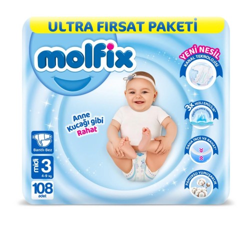 Molfix Bebek Bezi Ultra Fırsat Paketi 3 Beden 4-9 Kg 108 Adet Molfix Bebek Bezi Ultra Fırsat Paketi 3 Beden 4-9 Kg 108 Adet
