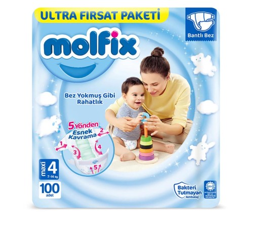 Molfix Bebek Bezi Ultra Fırsat Paketi 4 Beden 7-14 Kg 100 Adet Molfix Bebek Bezi Ultra Fırsat Paketi 4 Beden 7-14 Kg 100 Adet