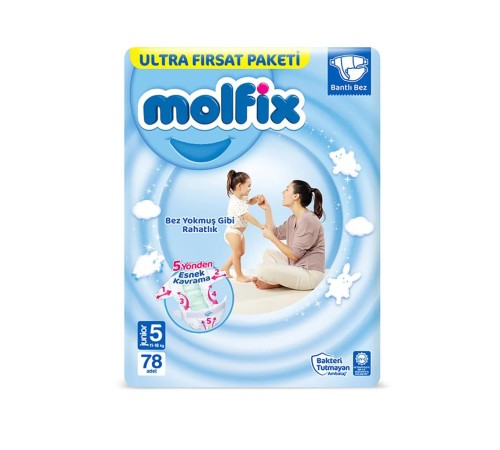 Molfix Bebek Bezi Ultra Fırsat Paketi 5 Beden 11-18 Kg 78 Adet Molfix Bebek Bezi Ultra Fırsat Paketi 5 Beden 11-18 Kg 78 Adet