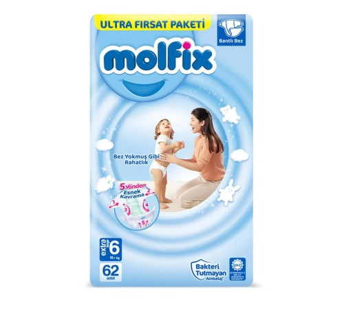 Molfix Bebek Bezi Ultra Fırsat Paketi 6 Beden 15+ Kg 62 Adet Molfix Bebek Bezi Ultra Fırsat Paketi 6 Beden 15+ Kg 62 Adet
