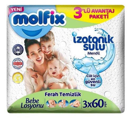 Molfix İzotonik Sulu Ferah Temizlik Islak Havlu Mendil 3'Lü 180 Yaprak Molfix İzotonik Sulu Ferah Temizlik Islak Havlu Mendil 3'Lü 180 Yaprak