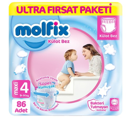 Molfix Külot Bez Ultra Fırsat Paketi 4 Beden 9-14 Kg 86 Adet Molfix Külot Bez Ultra Fırsat Paketi 4 Beden 9-14 Kg 86 Adet