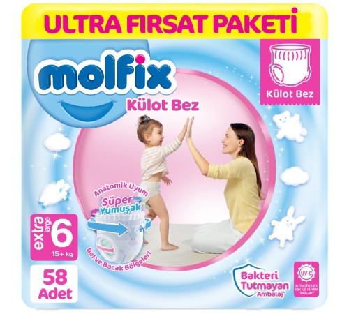 Molfix Külot Bez Ultra Fırsat Paketi 6 Beden 15+ Kg 58 Adet Molfix Külot Bez Ultra Fırsat Paketi 6 Beden 15+ Kg 58 Adet