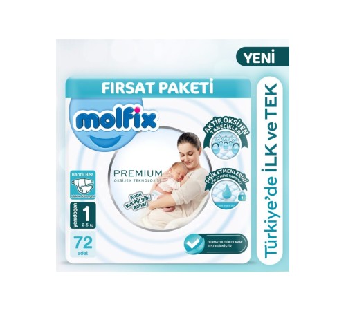 Molfix Premium Bebek Bezi Fırsat Paketi 1 Beden 2-5 Kg 72 Adet Molfix Premium Bebek Bezi Fırsat Paketi 1 Beden 2-5 Kg 72 Adet