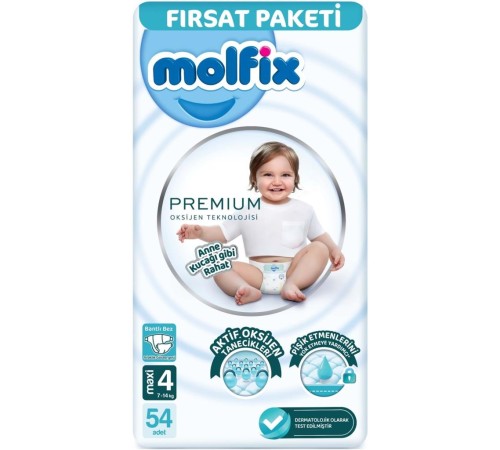 Molfix Premium Bebek Bezi Fırsat Paketi 4 Beden 7-14 Kg 54 Adet Molfix Premium Bebek Bezi Fırsat Paketi 4 Beden 7-14 Kg 54 Adet
