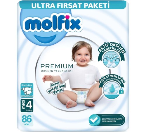 Molfix Premium Bebek Bezi Ultra Fırsat Paketi 4 Beden 7-14 Kg 86 Adet Molfix Premium Bebek Bezi Ultra Fırsat Paketi 4 Beden 7-14 Kg 86 Adet