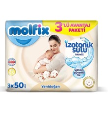 Molfix Yenidoğan İzotonik Sulu Doğal Pamuk Islak Havlu Mendil 3'Lü 150 Yaprak