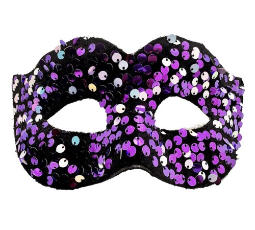 Mor Renk Arkadan Lastikli Pul Payet İşlemeli Balo After Parti Maskesi
