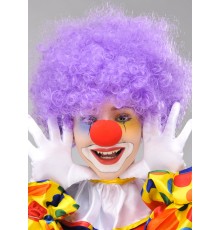 Mor Renk Kıvırcık Afro Bonus Peruk Takma Saç ve Kırmızı Burun Seti