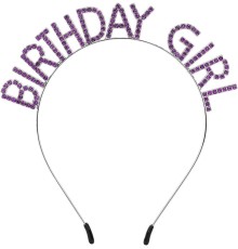 Mor Renk Kristal Taşlı Parlak Birthday Girl Yazılı Taç 16x17 cm