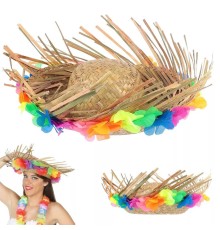 Naturel Renk Püsküllü Örme Hasır Hawaii Luau Aloha Şapka 13x36 cm