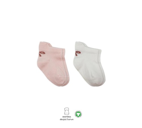 Bistyle 2'Li Sneakers Smile Penye Çorap BS20106 Pembe Ekru Bistyle 2'Li Sneakers Smile Penye Çorap BS20106 Pembe Ekru