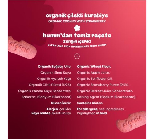 Humm Organik Vegan Çilekli Kurabiye 55 Gr Humm Organik Vegan Çilekli Kurabiye 55 Gr