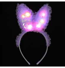  Kenarları Dantelli Mor Pullu Payetli Led Işıklı Tavşan Kulak Taç 23x19 cm