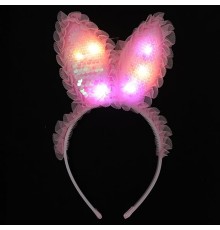 Kenarları Dantelli Pembe Pullu Payetli Led Işıklı Tavşan Kulak Taç 23x19 cm