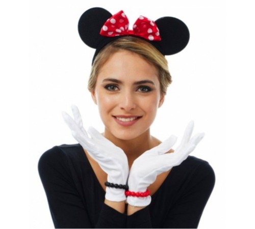 Kırmızı Fiyonklu Minnie Mouse Tacı ve Beyaz Eldiven Seti Kırmızı Fiyonklu Minnie Mouse Tacı ve Beyaz Eldiven Seti