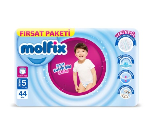 Molfix Külot Bez Fırsat Paketi 5 Beden 12-17 Kg 44 Adet Molfix Külot Bez Fırsat Paketi 5 Beden 12-17 Kg 44 Adet