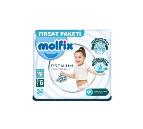 Molfix Premium Bebek Bezi Fırsat Paketi 6 Beden 15+ Kg 34 Adet Molfix Premium Bebek Bezi Fırsat Paketi 6 Beden 15+ Kg 34 Adet