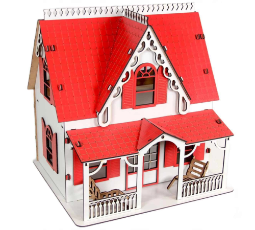 Oyuncak Ahşap Kırmızı Villa Ev 15 Parça Oyuncak Ahşap Kırmızı Villa Ev 15 Parça