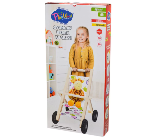 Playwood Ahşap Oyuncak Bebek Arabası Playwood Ahşap Oyuncak Bebek Arabası
