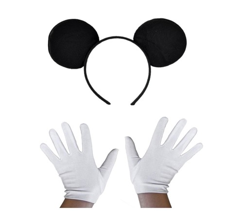 Siyah Mickey Mouse Tacı ve Beyaz Eldiven Seti Siyah Mickey Mouse Tacı ve Beyaz Eldiven Seti