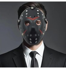   Siyah Renk Kırmızı Çizgili Tam Yüz Hokey Jason Maskesi Hannibal Maskesi