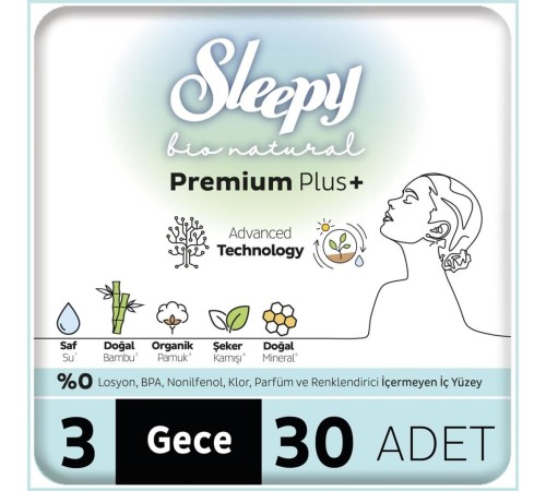 Sleepy Bio Natural Premium Plus Mega Gece Ped 30 Adet Sleepy Bio Natural Premium Plus Mega Gece Ped 30 Adet