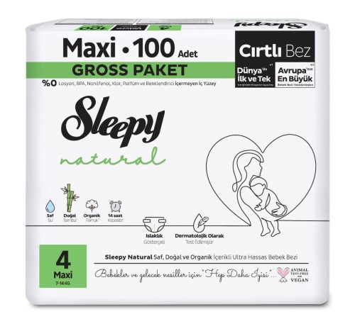 Sleepy Natural Bebek Bezi Gross Paket 4 Beden 7-14 Kg 100 Adet Sleepy Natural Bebek Bezi Gross Paket 4 Beden 7-14 Kg 100 Adet