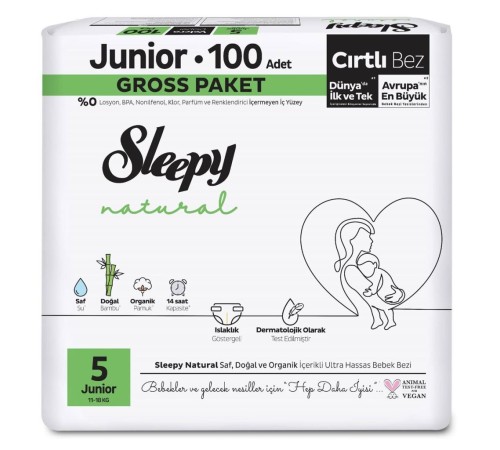 Sleepy Natural Bebek Bezi Gross Paket 5 Beden 11-18 Kg 100 Adet Sleepy Natural Bebek Bezi Gross Paket 5 Beden 11-18 Kg 100 Adet