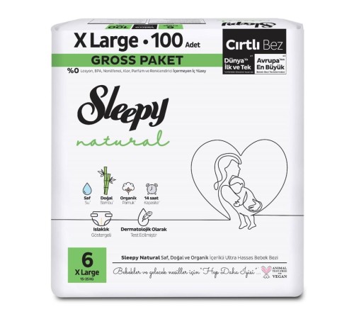Sleepy Natural Bebek Bezi Gross Paket 6 Beden 15-25 Kg 100 Adet Sleepy Natural Bebek Bezi Gross Paket 6 Beden 15-25 Kg 100 Adet